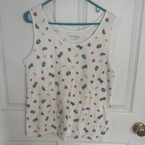 Lands' End White Top with Fruit Print
